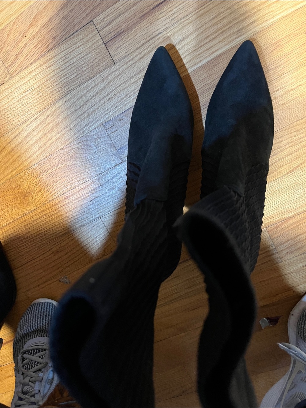 Dolce Vita Black Pointed-Toe Knit Shaft Ankle Boots